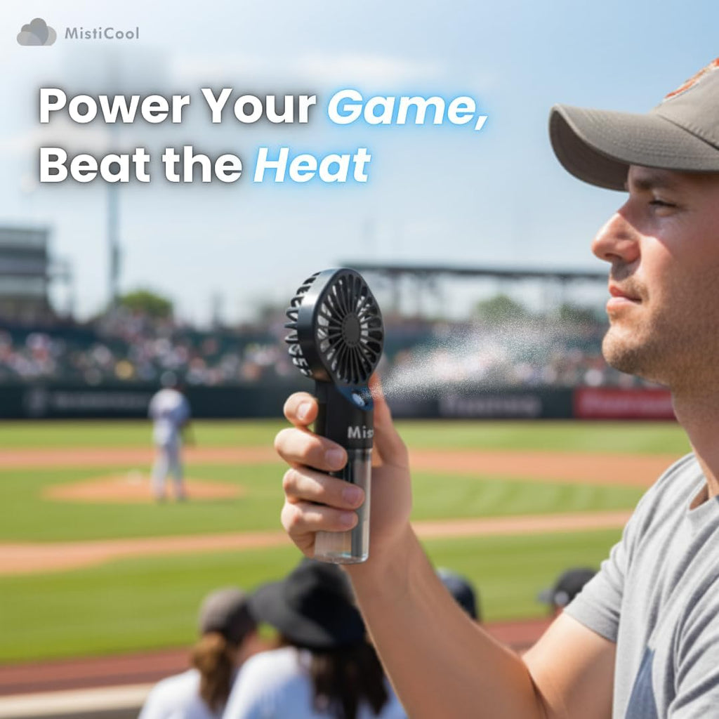 Handheld Misting Fan - Portable Fan with Mist Spray - USB-C Rechargeable Battery Powered Mini Fan - 4 Adjustable Speeds & Personal Travel Cooling Fan - 4-12 Working Hours - Black