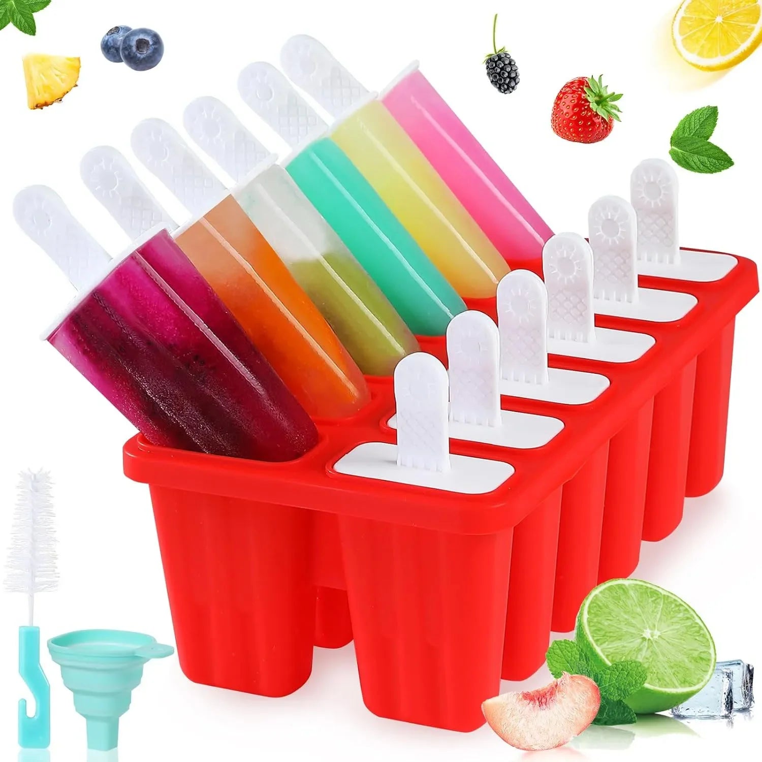 Popsicle Molds Silicone Ice Pop Molds BPA Free Popsicle Mold with Silicone Funnel and Cleaning Brush